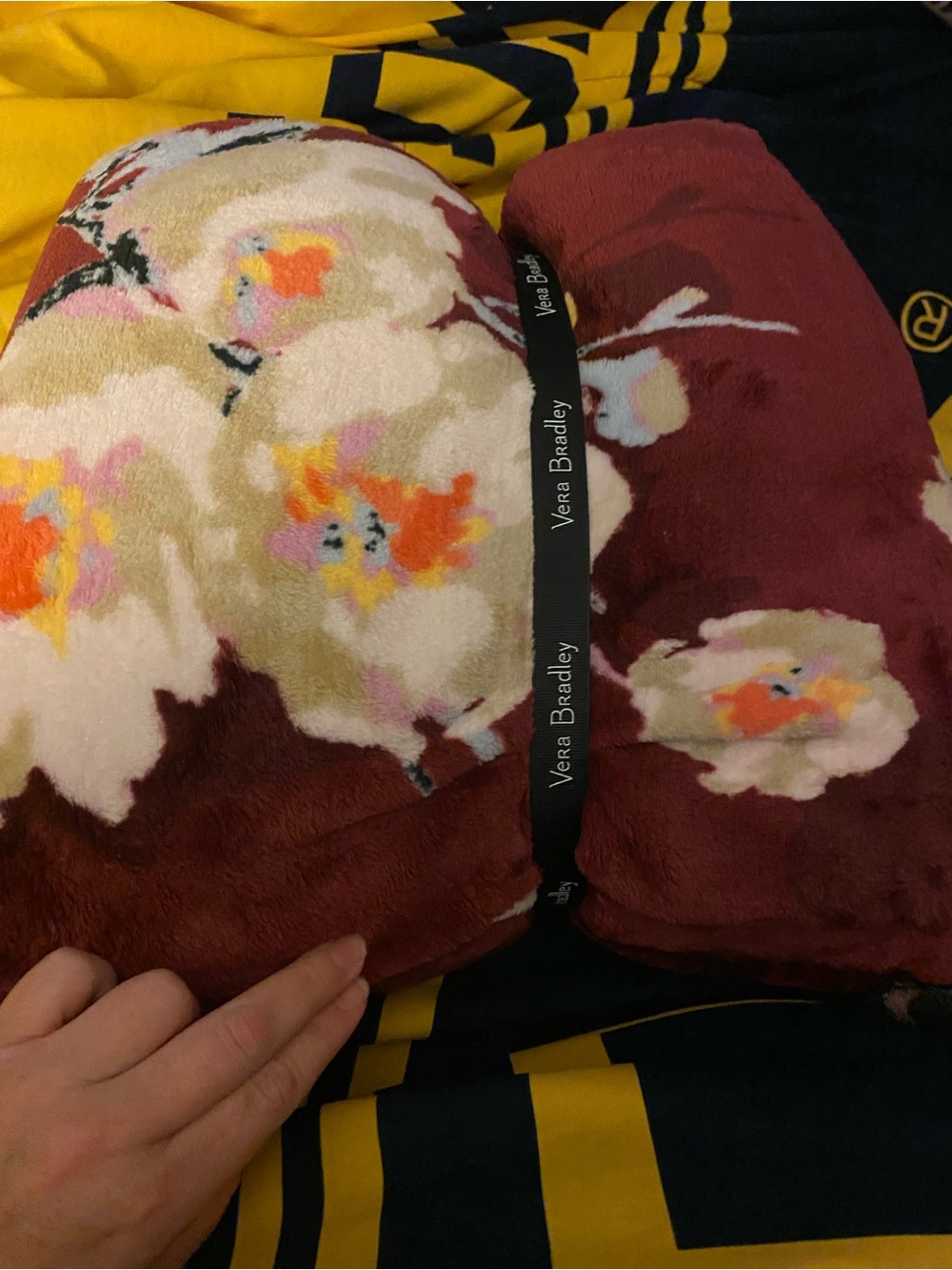Vera Bradley Floral Plush Throw Blanket - Wine and Cream
